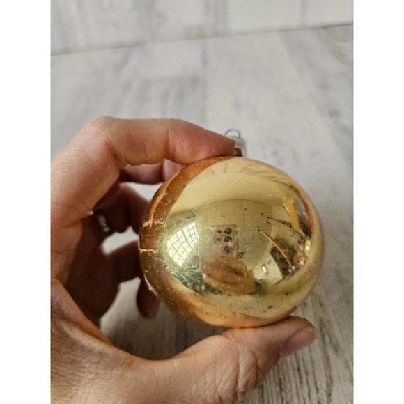 Vintage Austria yellow reflector ball vintage ornament polka dot glitter silver - Picture 6 of 9